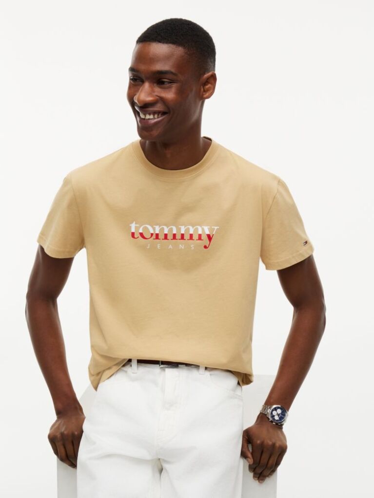 Beige Logo Jersey Crew Neck T-Shirt  Men