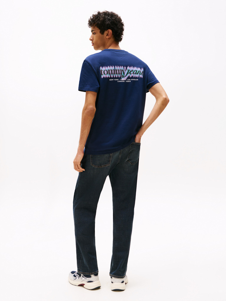 Μπλε T-Shirt Με Κλασική Λαιμόκοψη Και Σχέδιο Στο Πίσω Μέρος  Άνδρες