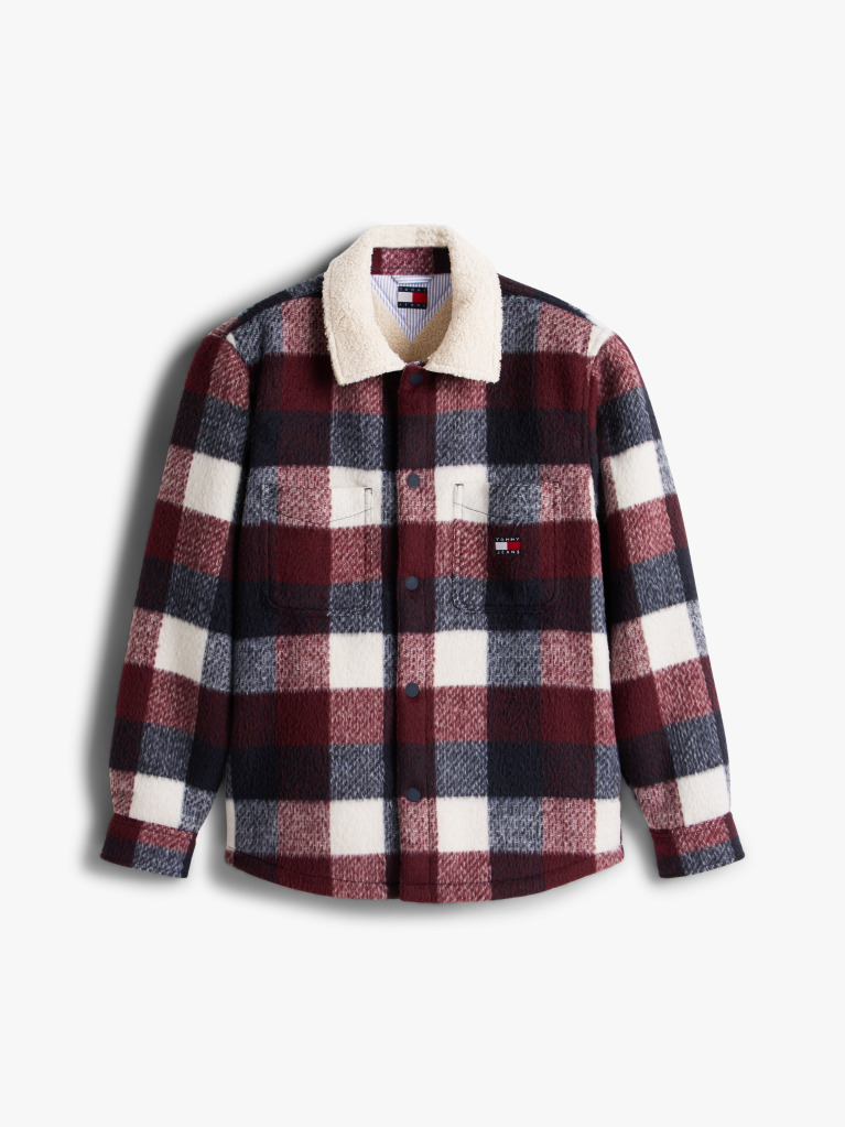 Multi Oversized Fit Check Teddy Collar Overshirt  Men
