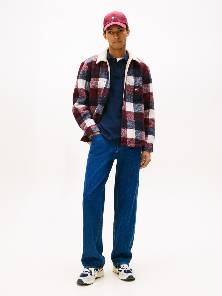 Multi Oversized Fit Check Teddy Collar Overshirt  Men