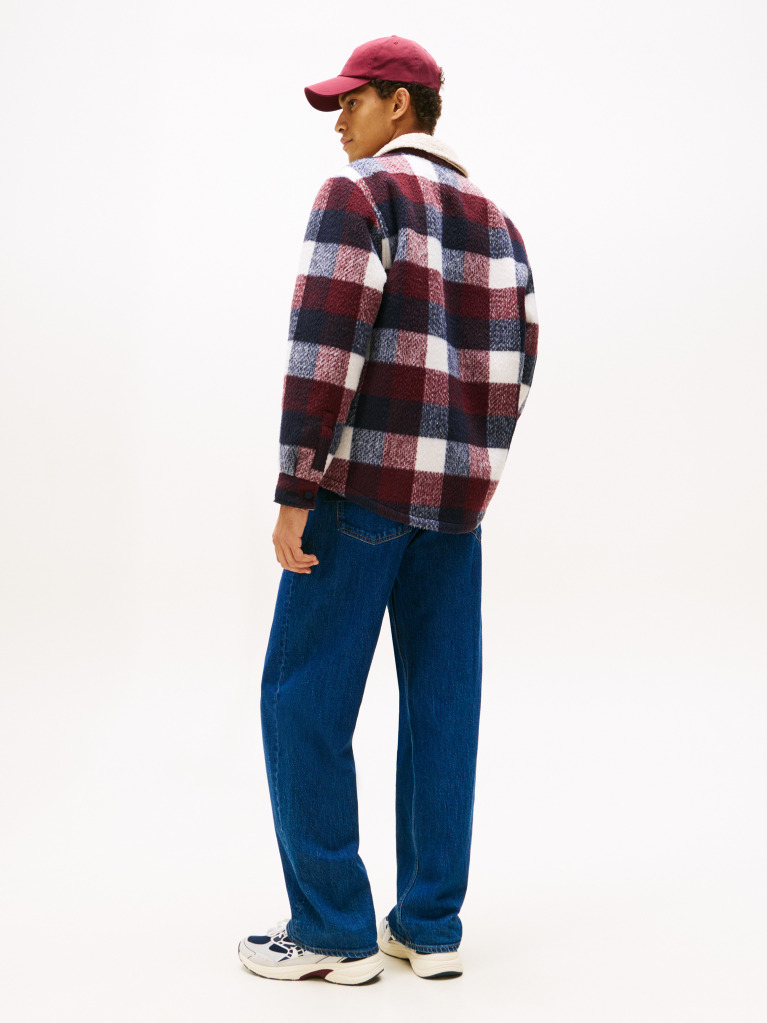 Multi Oversized Fit Check Teddy Collar Overshirt  Men