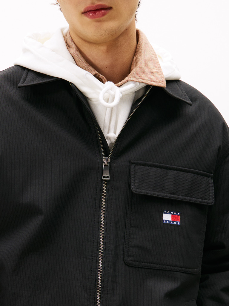 Black Oversized Fit Zip-Thru Corduroy Padded Overshirt  Men