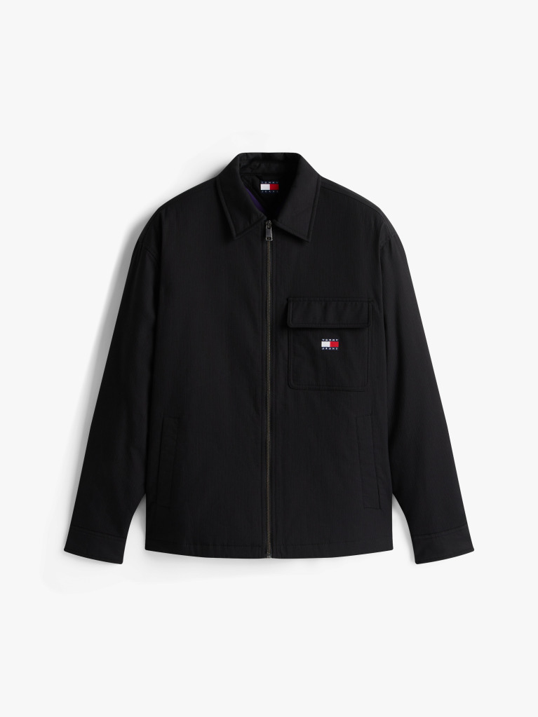Black Oversized Fit Zip-Thru Corduroy Padded Overshirt  Men
