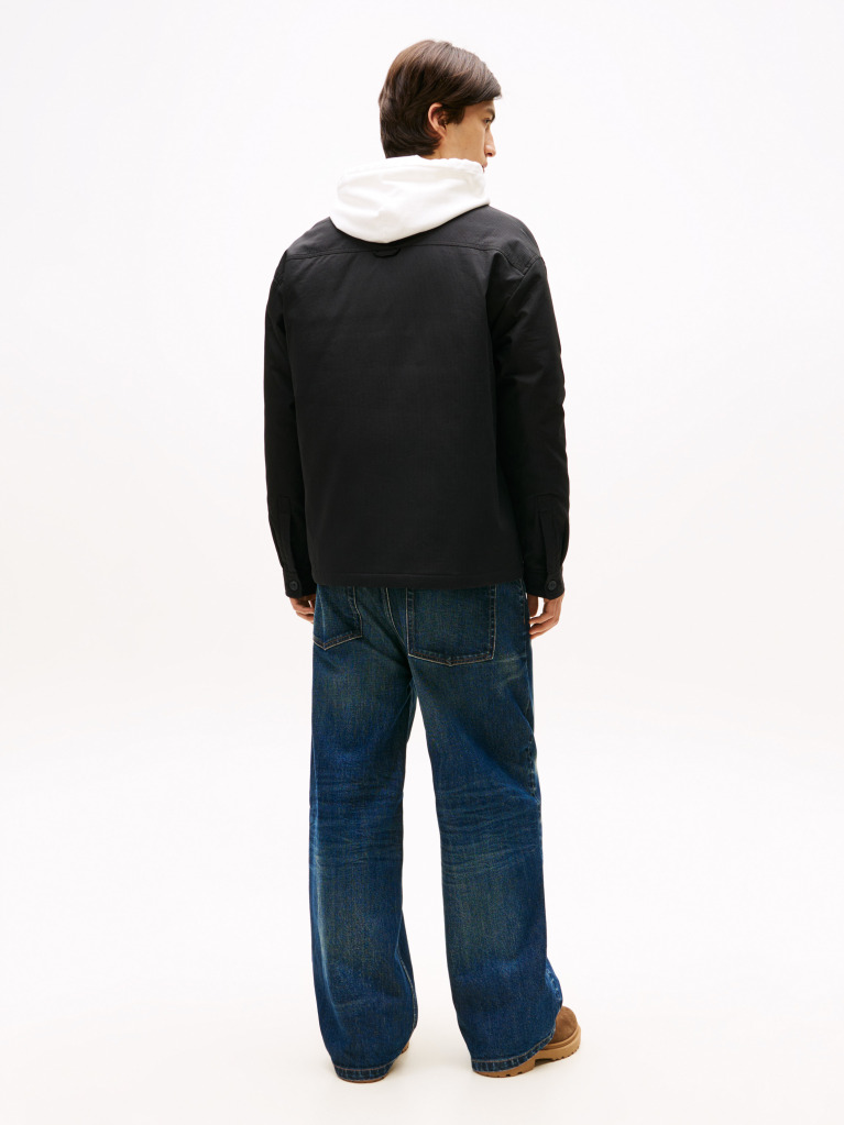 Black Oversized Fit Zip-Thru Corduroy Padded Overshirt  Men