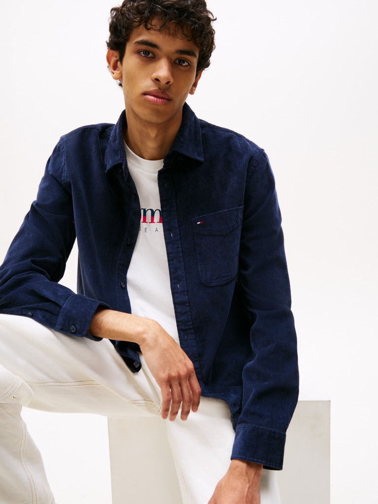 Blue Regular Fit Corduroy Shirt  Men