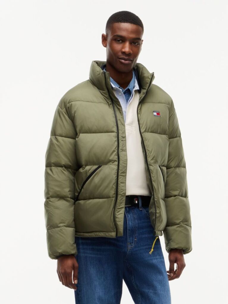 Green Water Repellent Crinkle Relaxed Puffer Jacket  Men