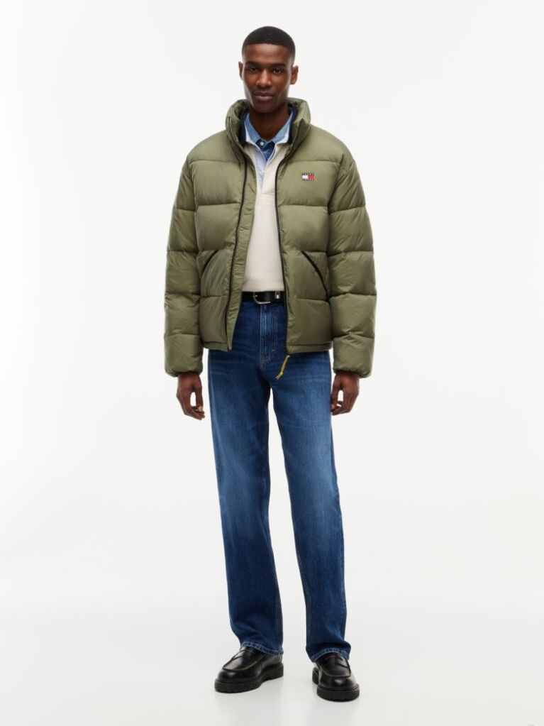 Green Water Repellent Crinkle Relaxed Puffer Jacket  Men