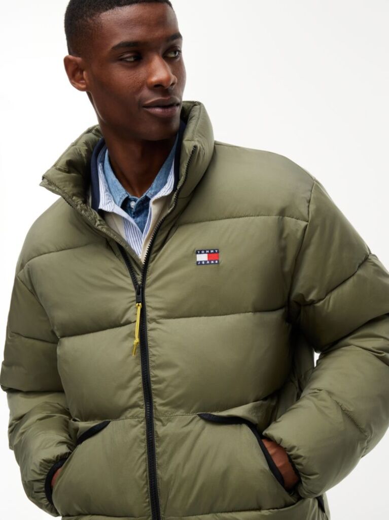 Green Water Repellent Crinkle Relaxed Puffer Jacket  Men