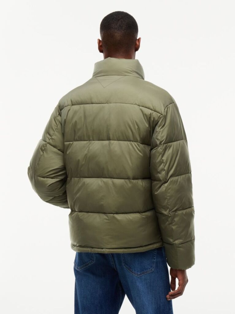 Green Water Repellent Crinkle Relaxed Puffer Jacket  Men