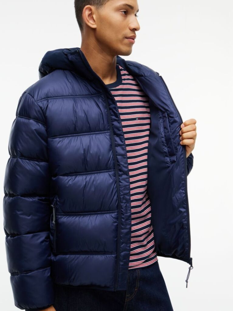 Blue Tonal Logo Hooded Puffer Jacket  Men