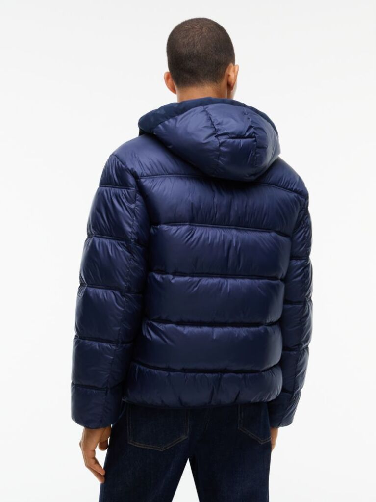 Blue Tonal Logo Hooded Puffer Jacket  Men