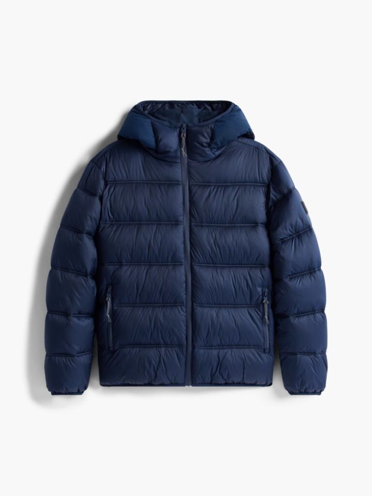 Blue Tonal Logo Hooded Puffer Jacket  Men