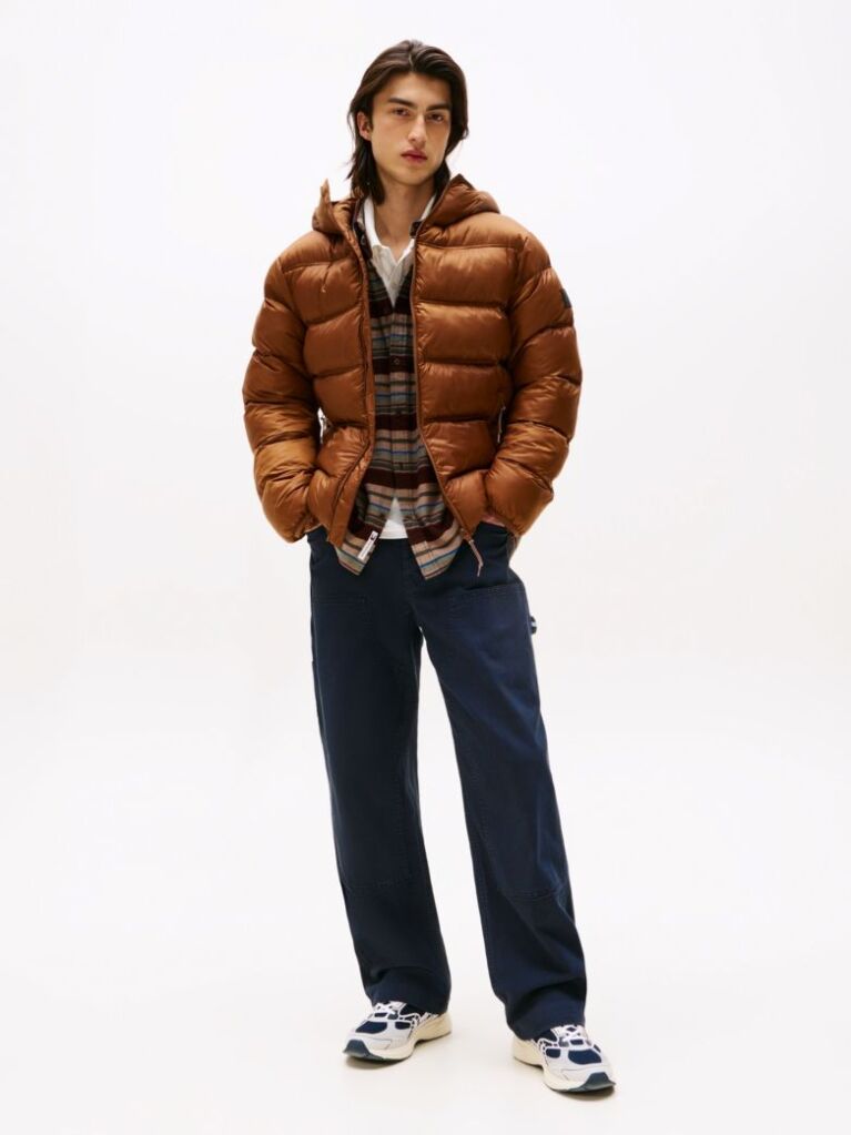 Brown Tonal Logo Hooded Puffer Jacket  Men