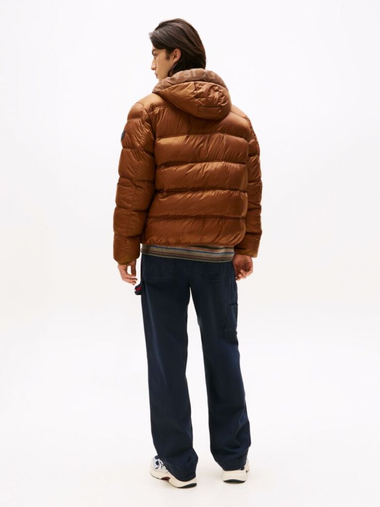 Brown Tonal Logo Hooded Puffer Jacket  Men