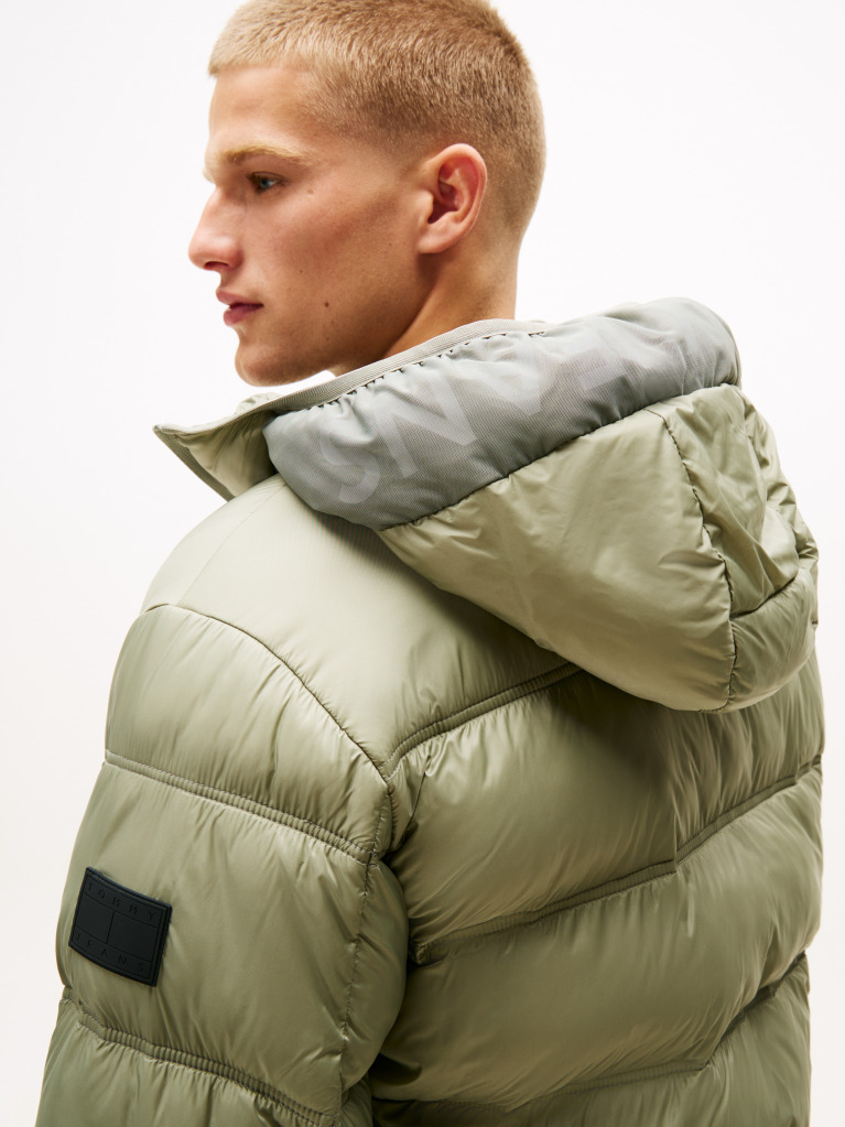 Green Tonal Logo Hooded Puffer Jacket  Men