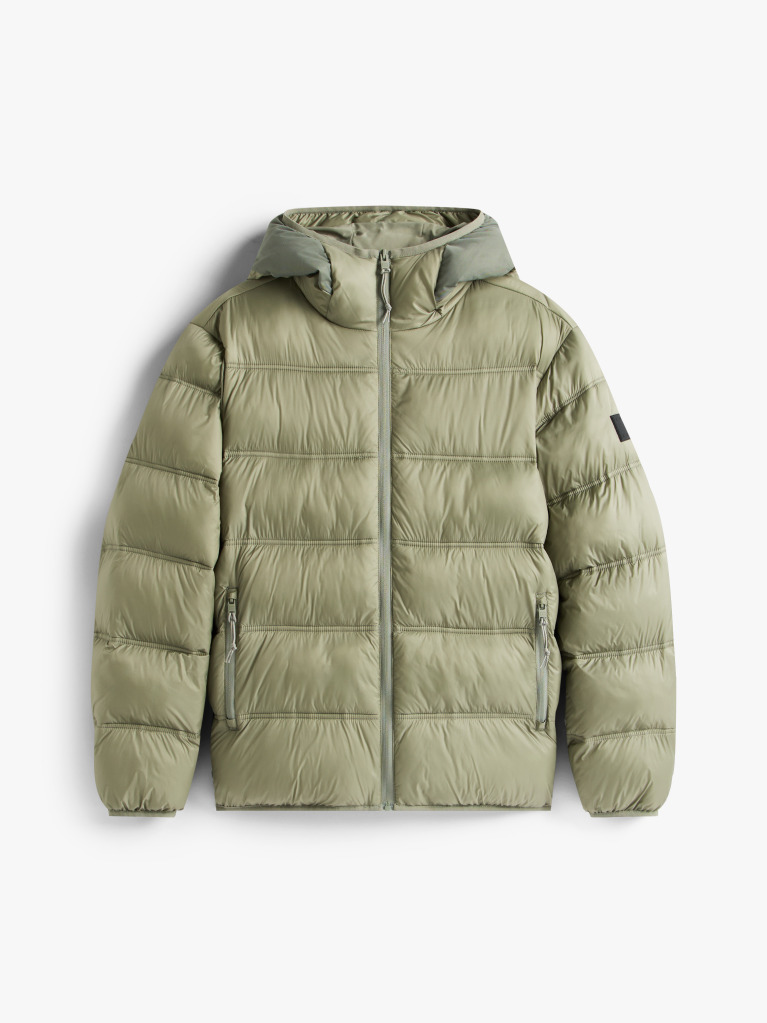 Green Tonal Logo Hooded Puffer Jacket  Men