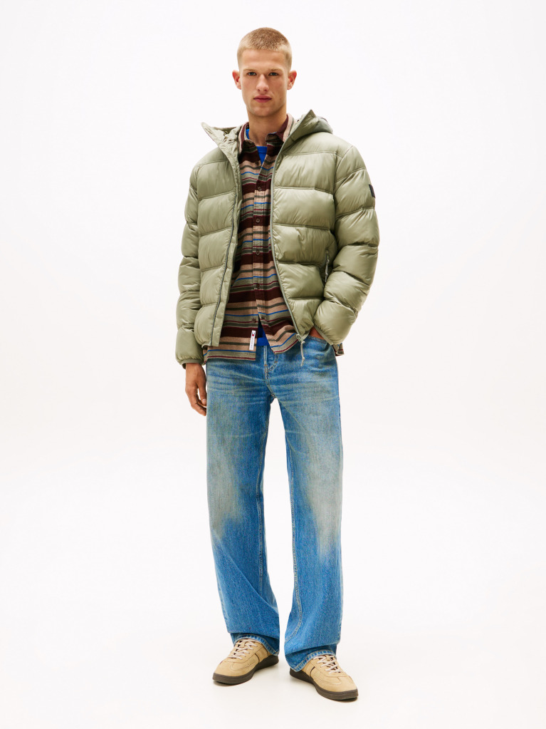 Green Tonal Logo Hooded Puffer Jacket  Men