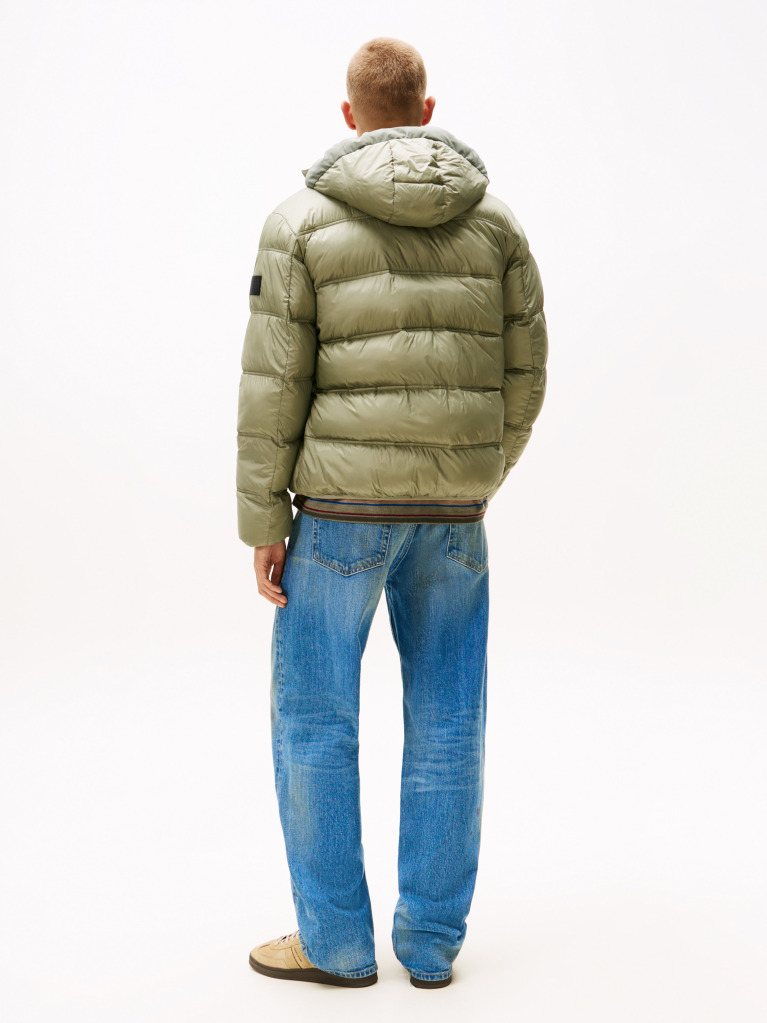 Green Tonal Logo Hooded Puffer Jacket  Men