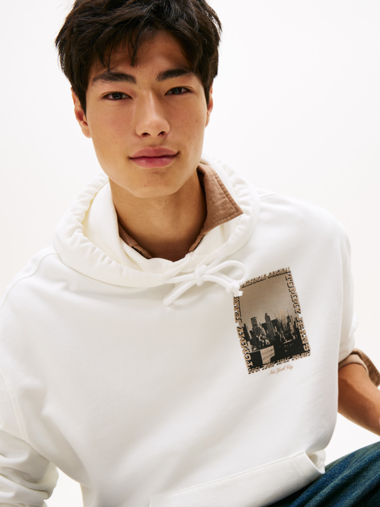 Beige 90s Back Photo Print Washed Hoody  Men