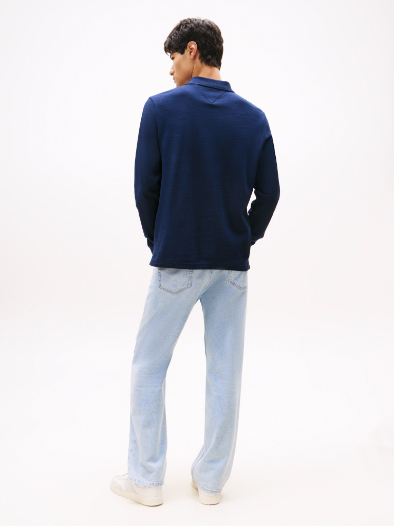 Blue Regular Fit Long Sleeve Polo Shirt  Men