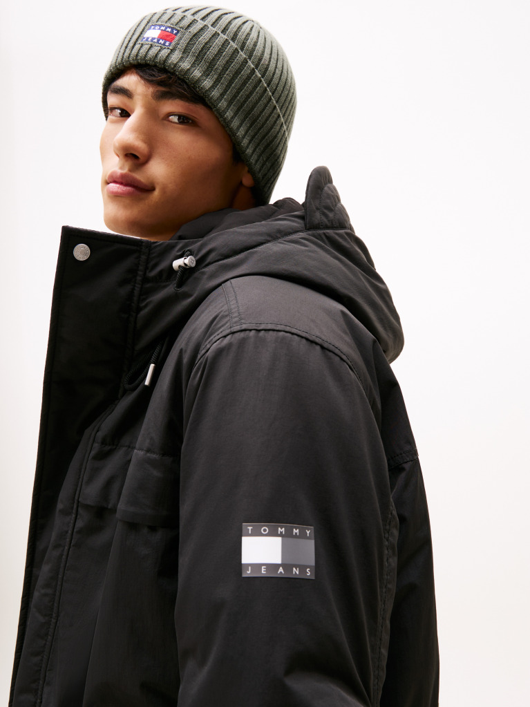 Black Water Repellent Relaxed Padded Parka Coat  Men