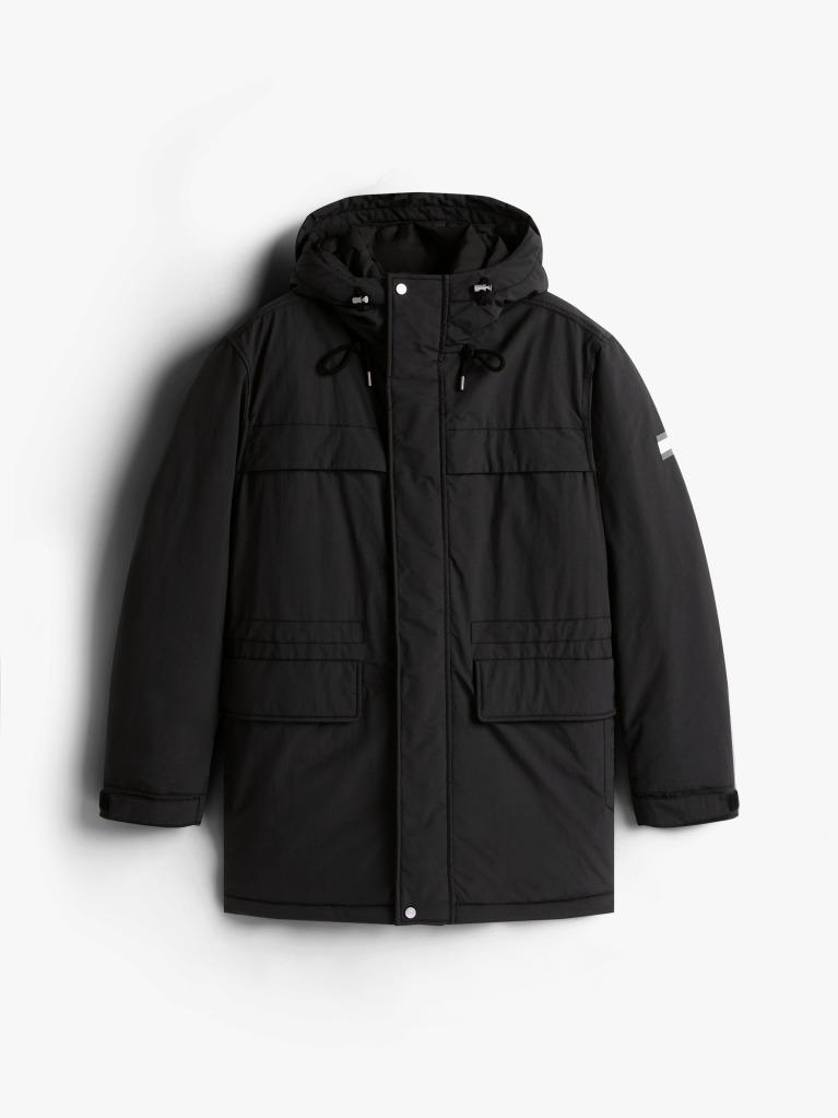 Black Water Repellent Relaxed Padded Parka Coat  Men