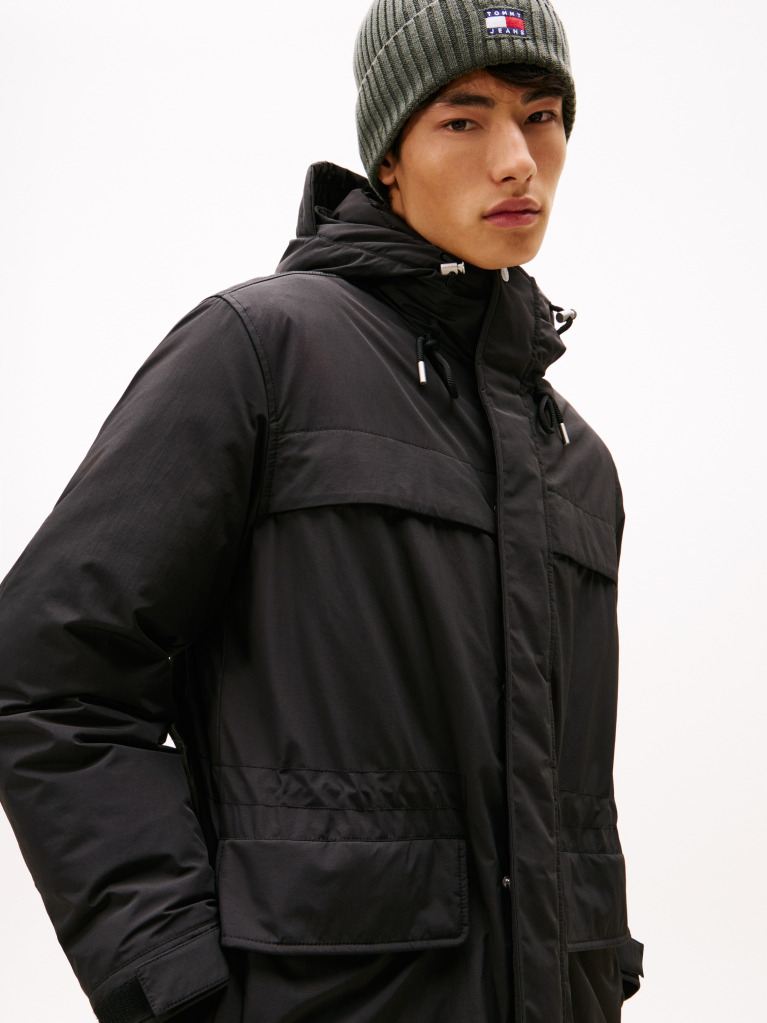 Black Water Repellent Relaxed Padded Parka Coat  Men