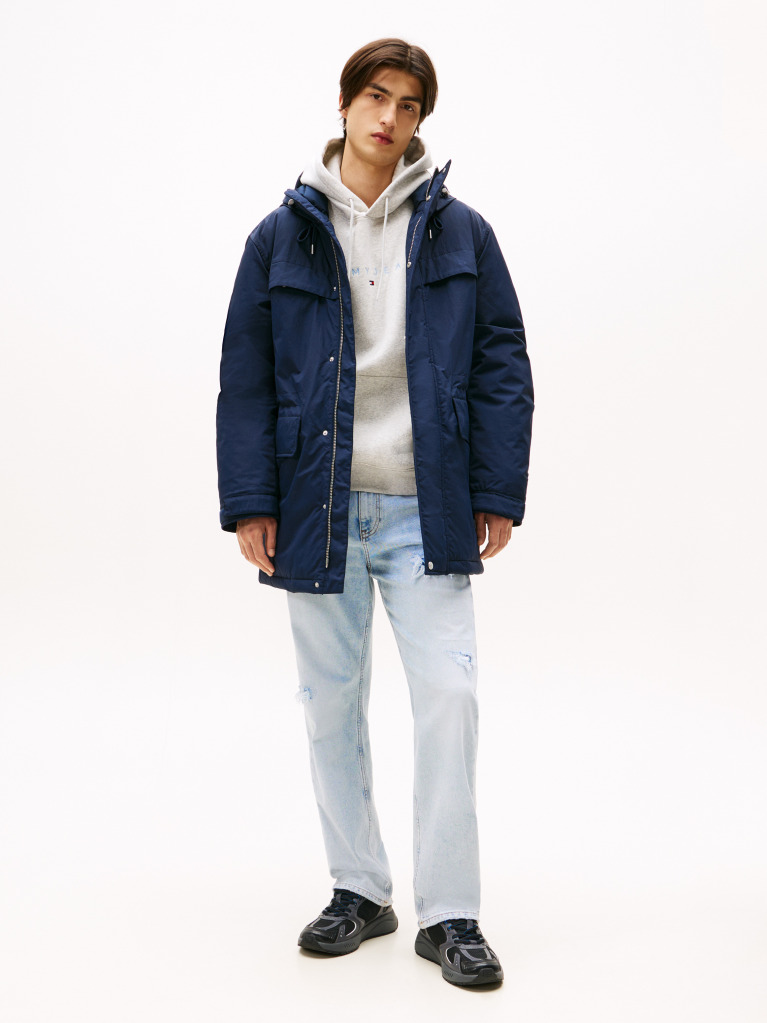 Blue Water Repellent Relaxed Padded Parka Coat  Men