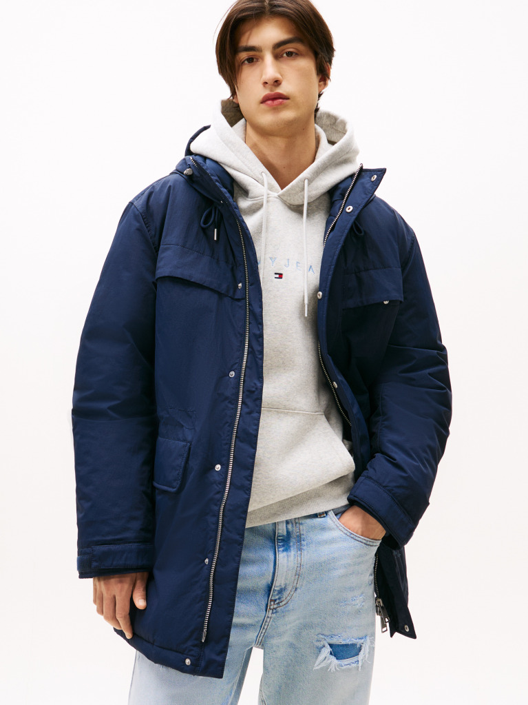 Blue Water Repellent Relaxed Padded Parka Coat  Men