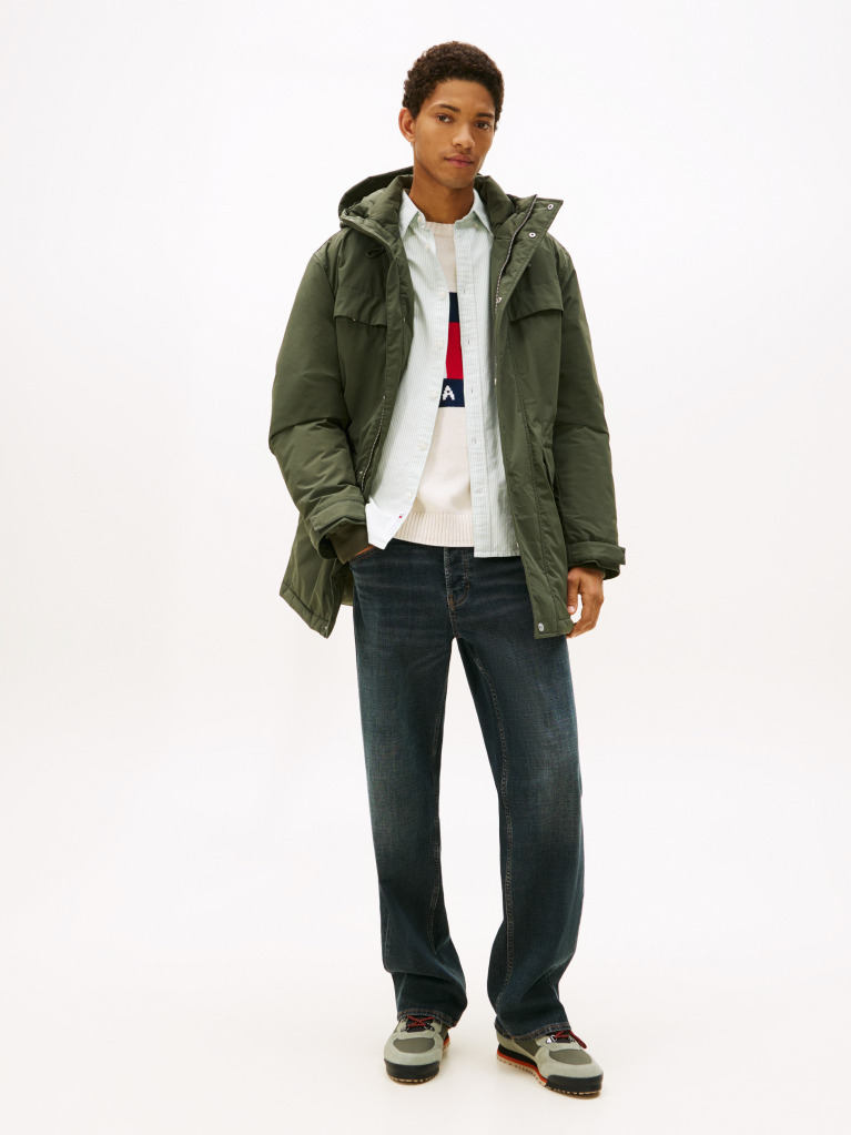Green Water Repellent Relaxed Padded Parka Coat  Men
