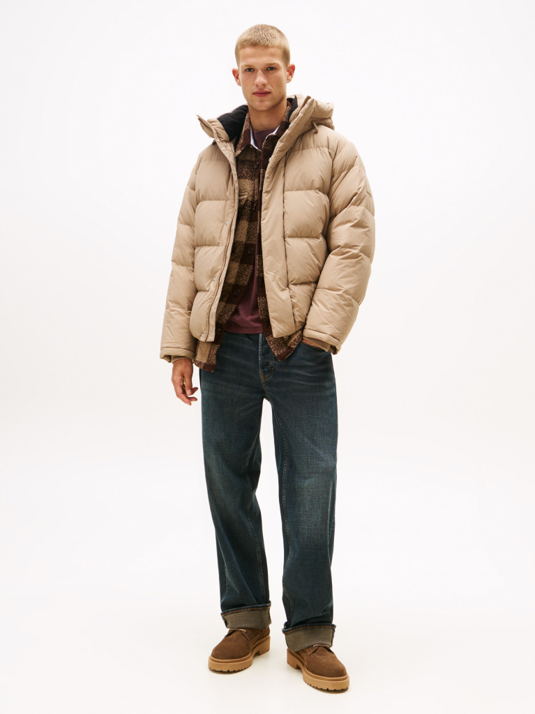 Beige Hooded Down Puffer Jacket  Men