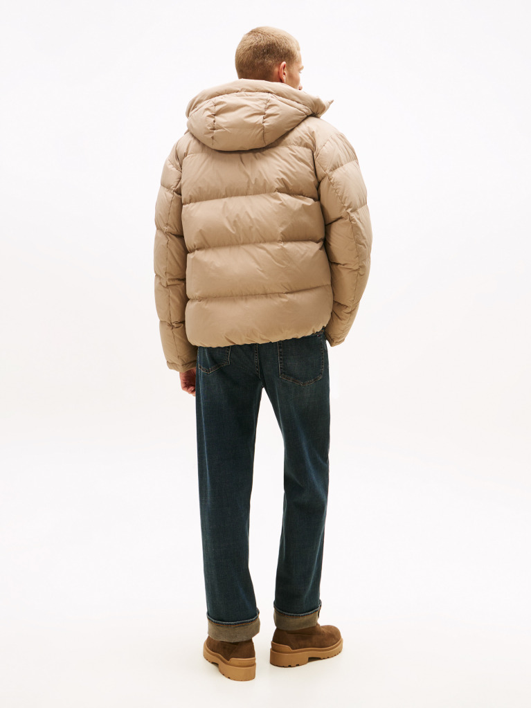 Beige Hooded Down Puffer Jacket  Men