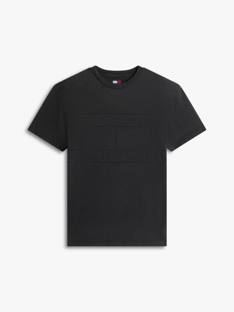 Μαύρο Κοντομάνικο T-Shirt Σε Κανονική Γραμμή Με Tonal Σημαιάκι  Άνδρες