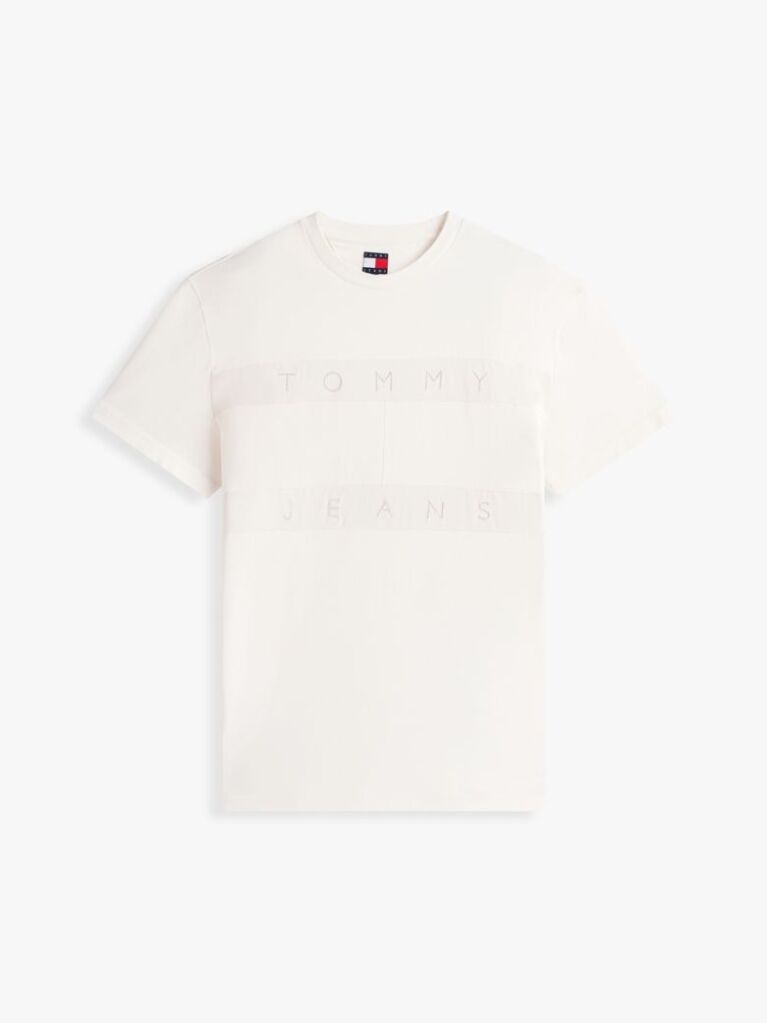 Άσπρο Κοντομάνικο T-Shirt Σε Κανονική Γραμμή Με Tonal Σημαιάκι  Άνδρες