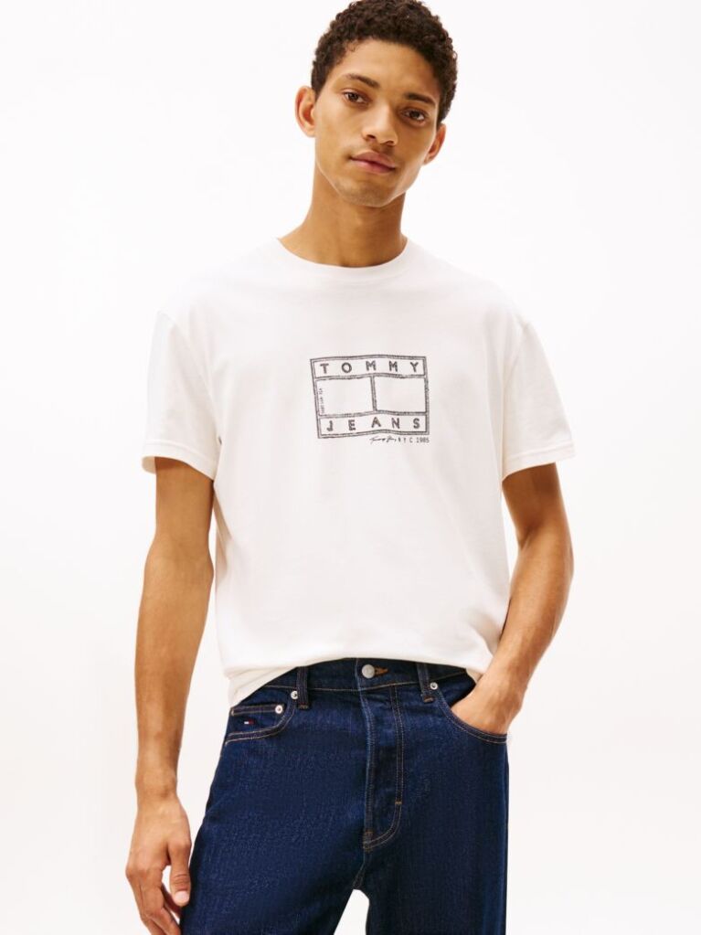 White Logo Stamp Crew Neck T-Shirt  Men