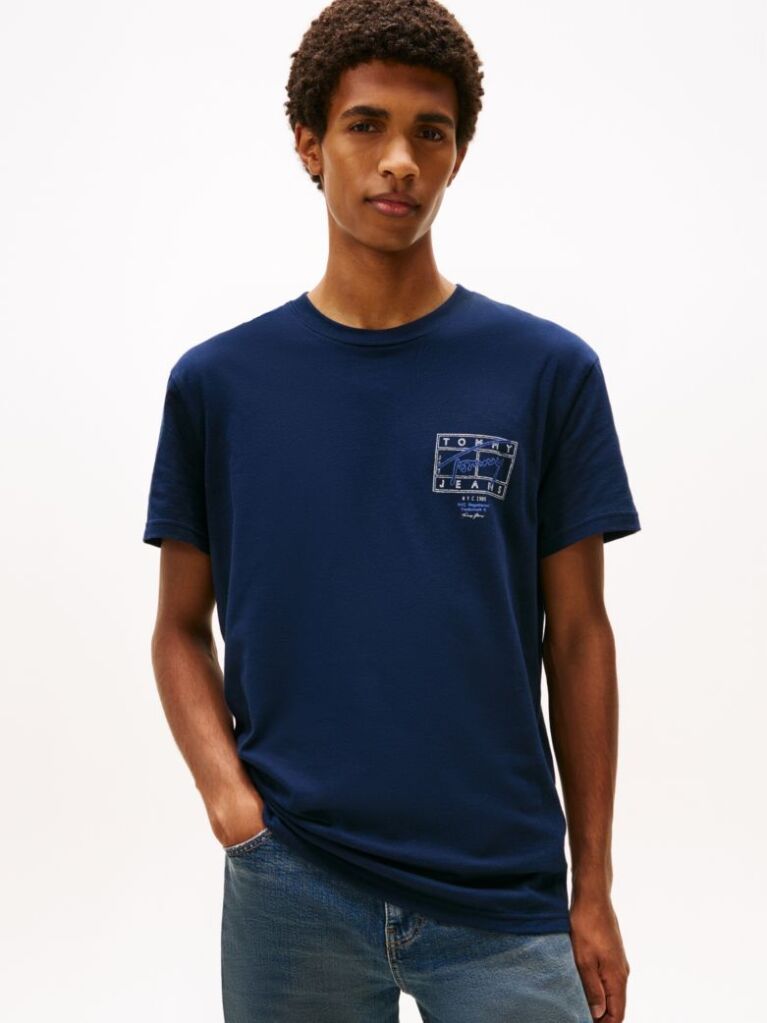 Μπλε T-Shirt Με Κλασική Λαιμόκοψη Και Signature Πίσω Λογότυπο  Άνδρες