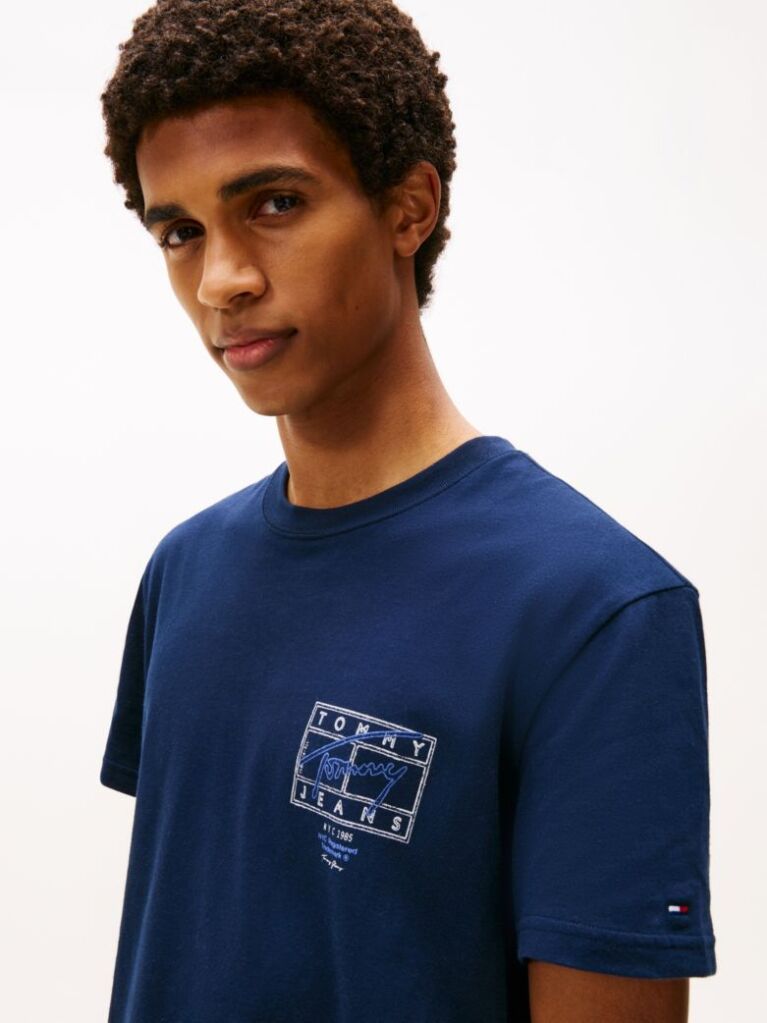 Μπλε T-Shirt Με Κλασική Λαιμόκοψη Και Signature Πίσω Λογότυπο  Άνδρες