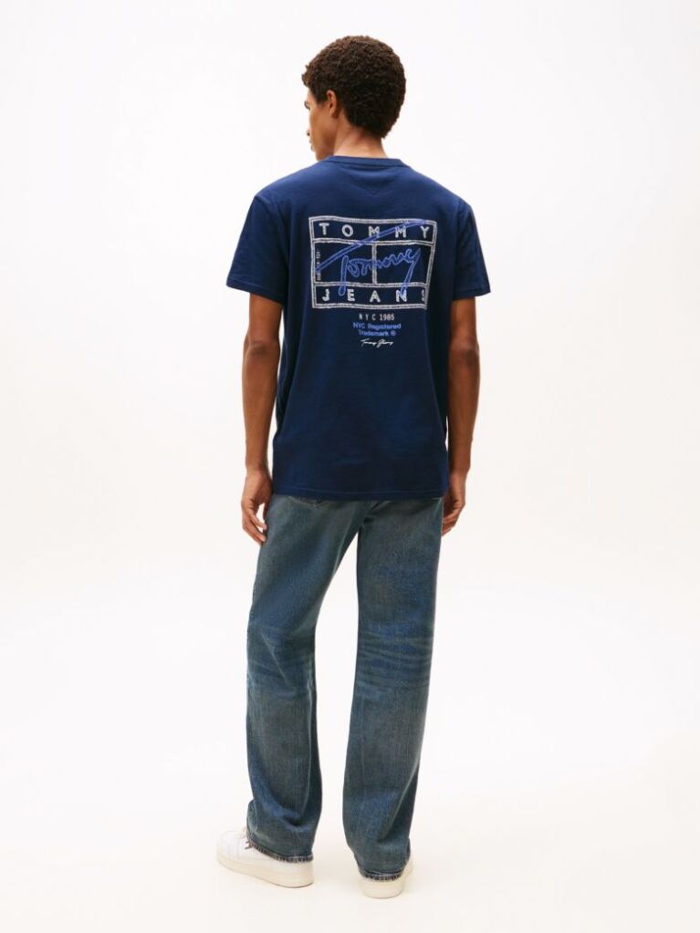 Μπλε T-Shirt Με Κλασική Λαιμόκοψη Και Signature Πίσω Λογότυπο  Άνδρες