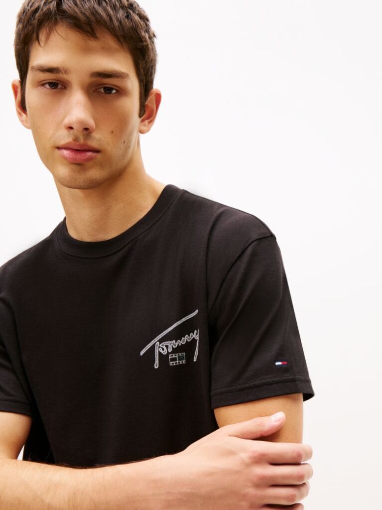 Black Signature Back Logo Crew Neck T-Shirt  Men