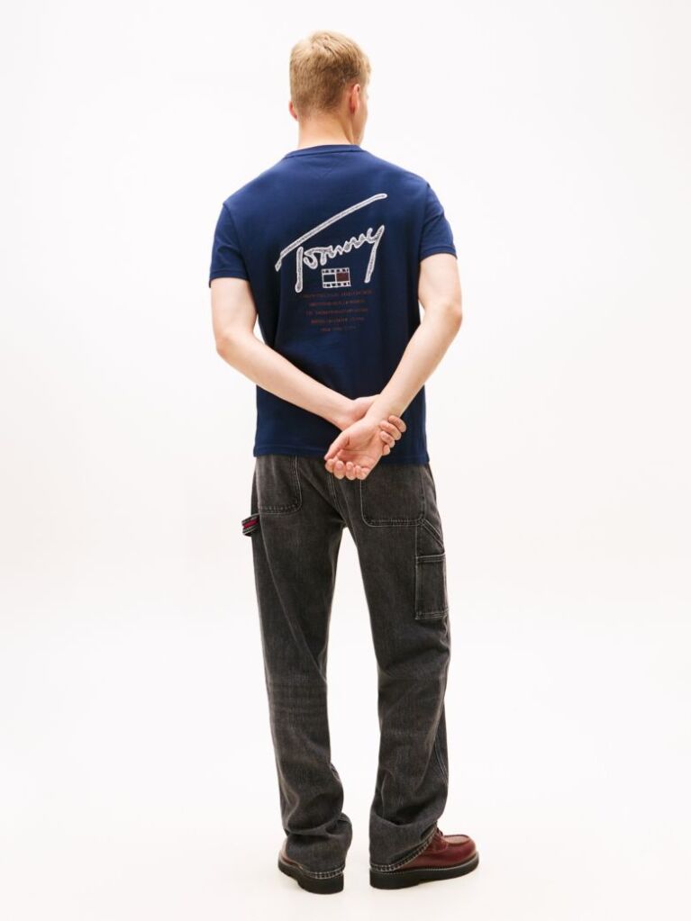 Μπλε T-Shirt Με Κλασική Λαιμόκοψη Και Signature Πίσω Λογότυπο  Άνδρες