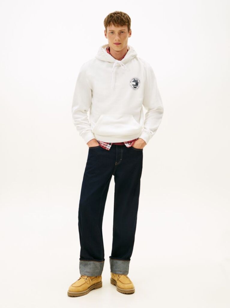 Beige Back Slogan Washed Relaxed Hoody  Men