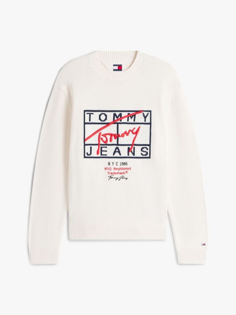 White Intarsia Logo Crew Neck Jumper  Men