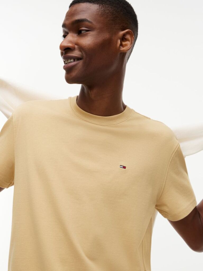 Beige Tommy Flag Crew Neck T-Shirt  Men