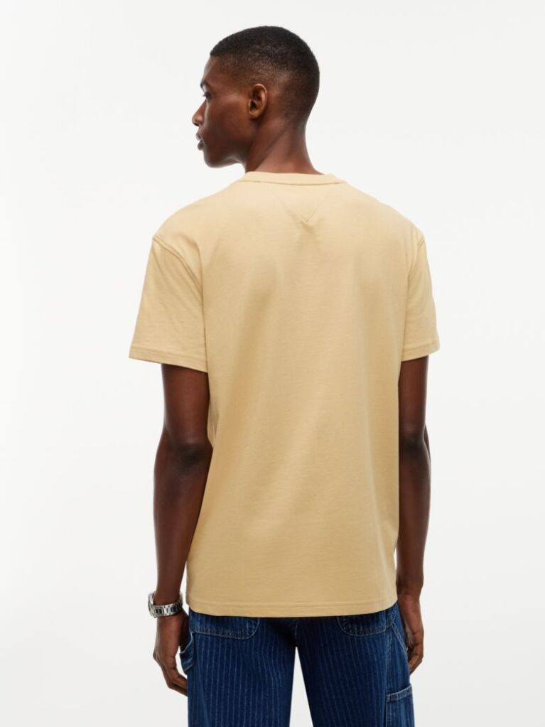 Beige Tommy Flag Crew Neck T-Shirt  Men
