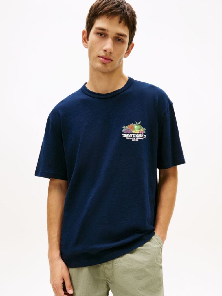 Μπλε Άνετο T-Shirt Με Λογότυπο  Άνδρες