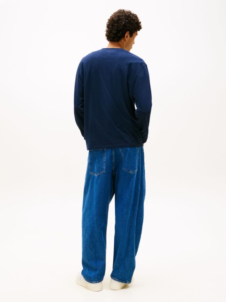 Blue Waffle Knit Long Sleeve Henley Top  Men