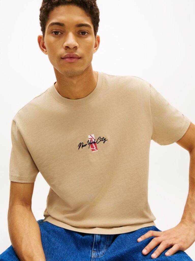 Brown Signature Logo Embroidery Crew Neck T-Shirt  Men