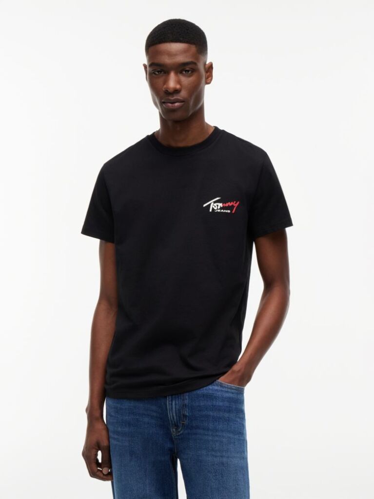 Black Signature Logo Slim Jersey T-Shirt  Men