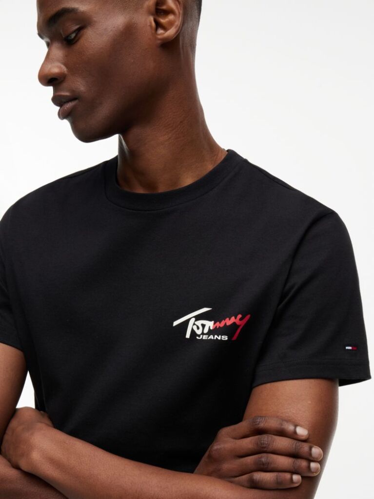 Black Signature Logo Slim Jersey T-Shirt  Men