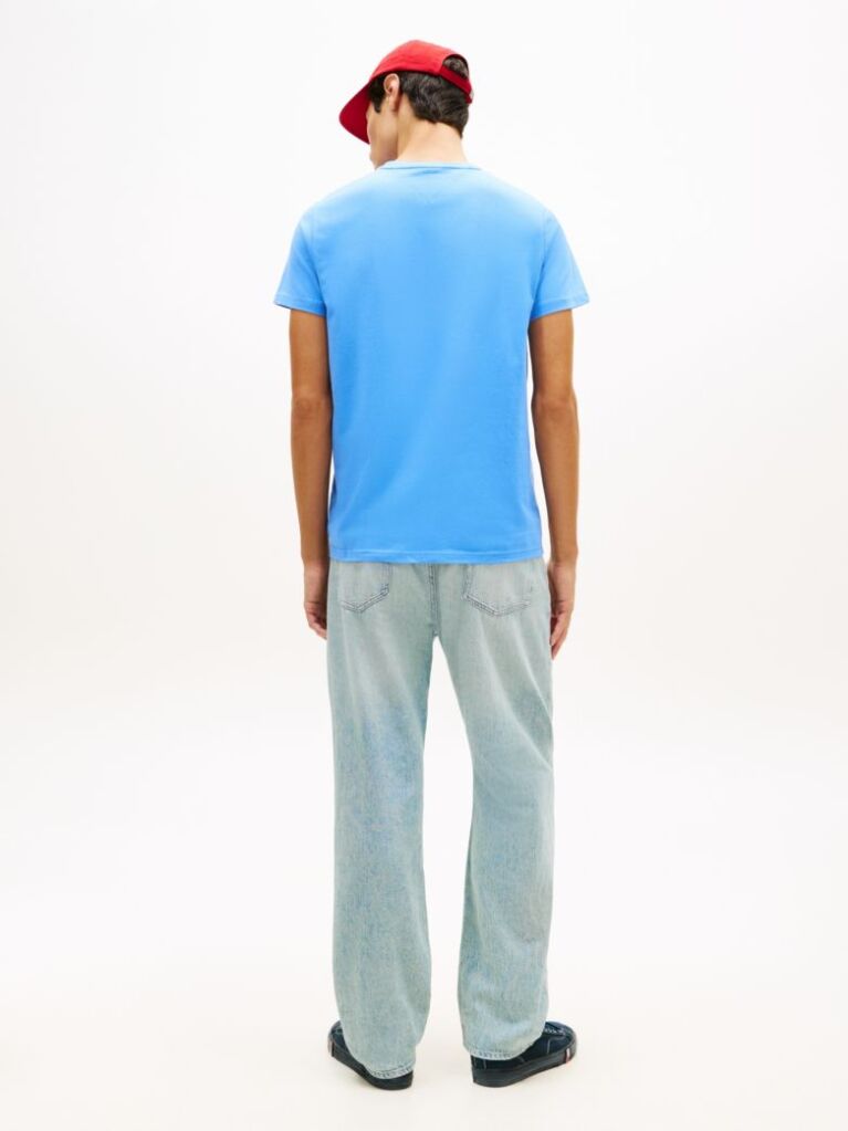 Μπλε Slim Βαμβακερό T-Shirt Με Signature Λογότυπο  Άνδρες